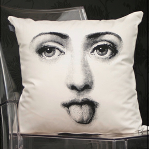 Fornasetti 16” Wink and Tongue Out Throw Pillow - Double Sided Faces - Picture 2 of 4